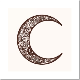 Brown Henna Crescent Moon Posters and Art